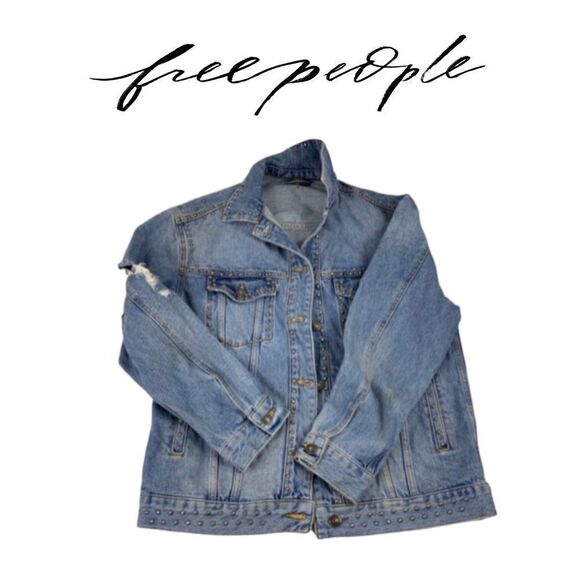 Free People We The Free Denim Jacket XS Light Wash Oversized Distressed - Picture 1 of 4